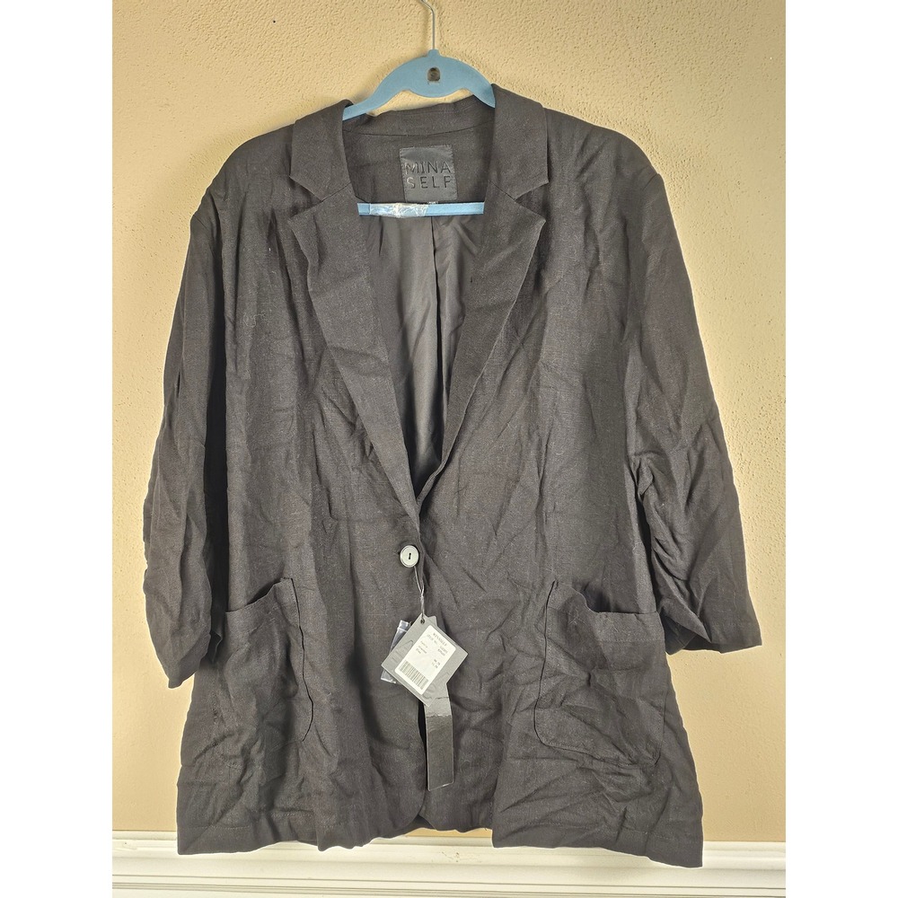 NWT Mina Self Womens Black Flax Blend‎ Blazer 3XL